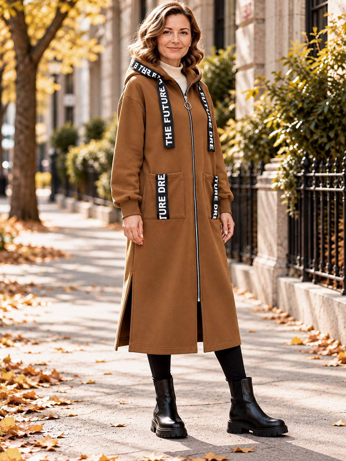 Women's oversized hooded sweatshirt coat