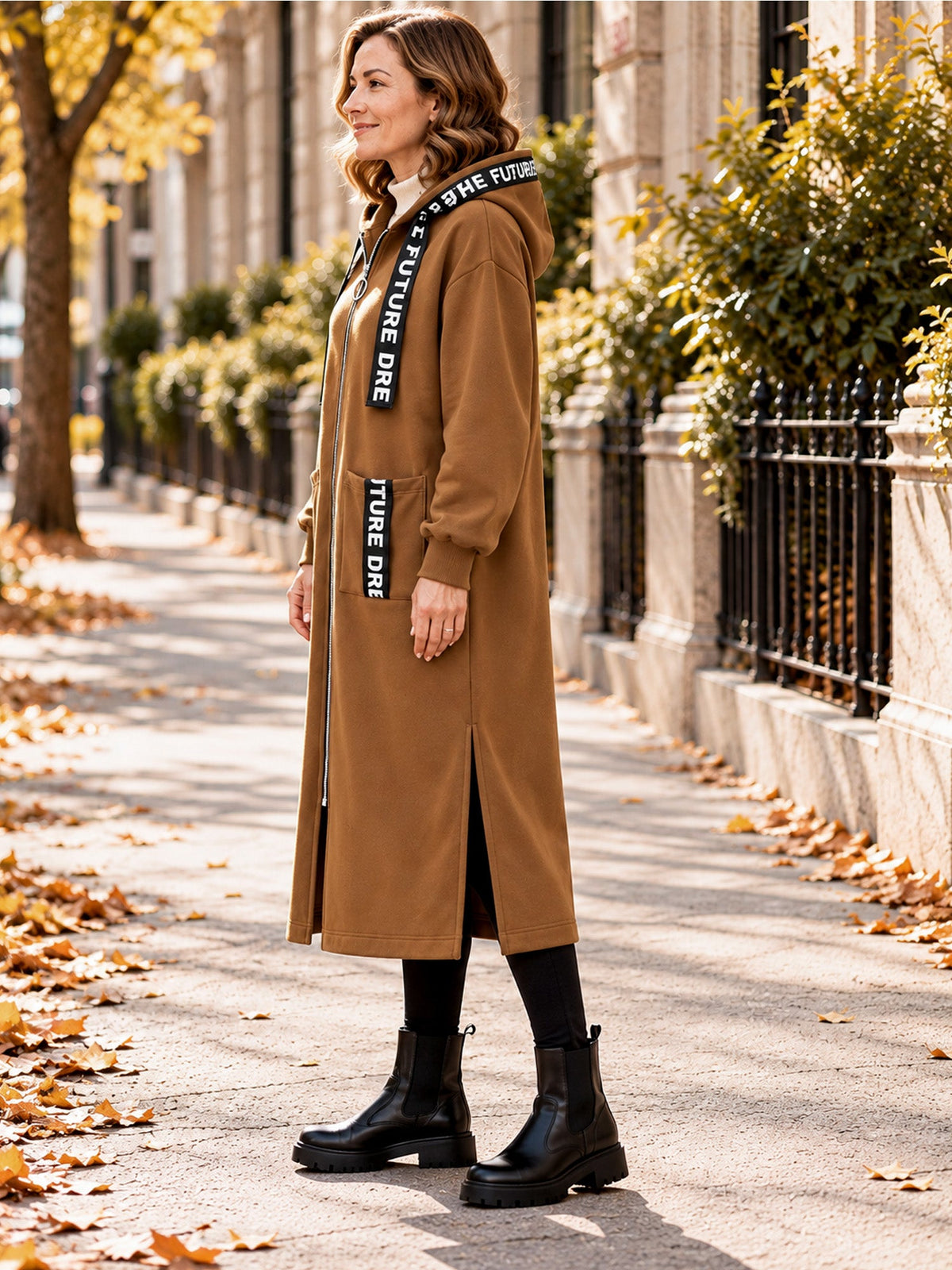 Women's oversized hooded sweatshirt coat