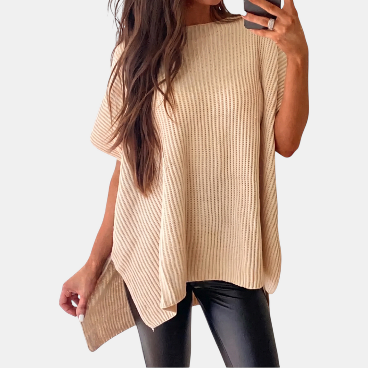 Women's Oversized Drop Shoulder Knit Sweater with Side Slits