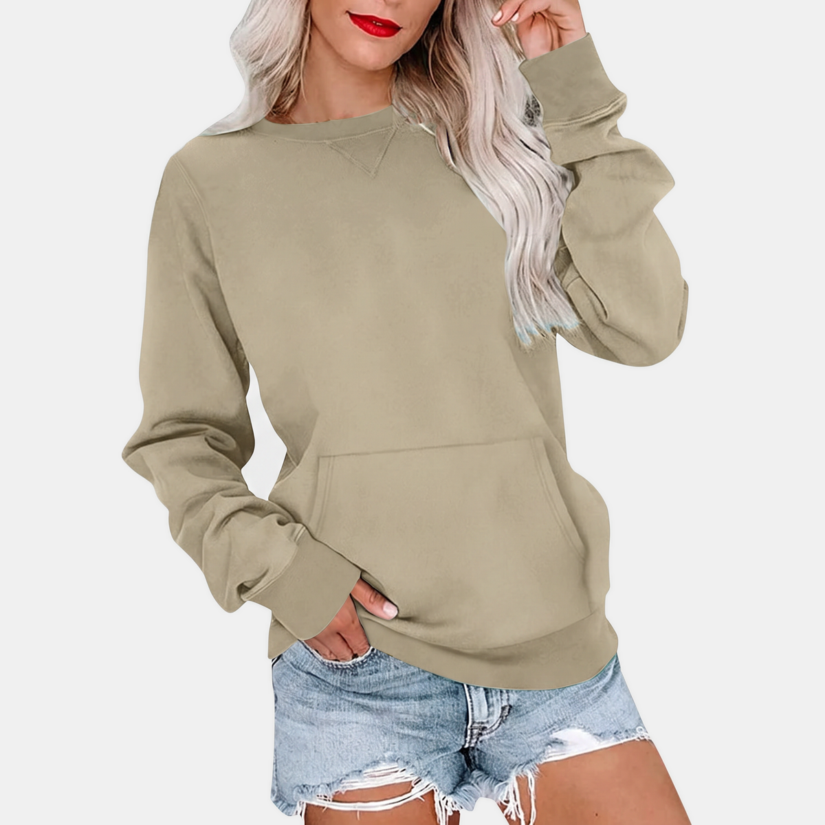 Women's Crewneck Kangaroo Pocket Oversized Sweatshirt