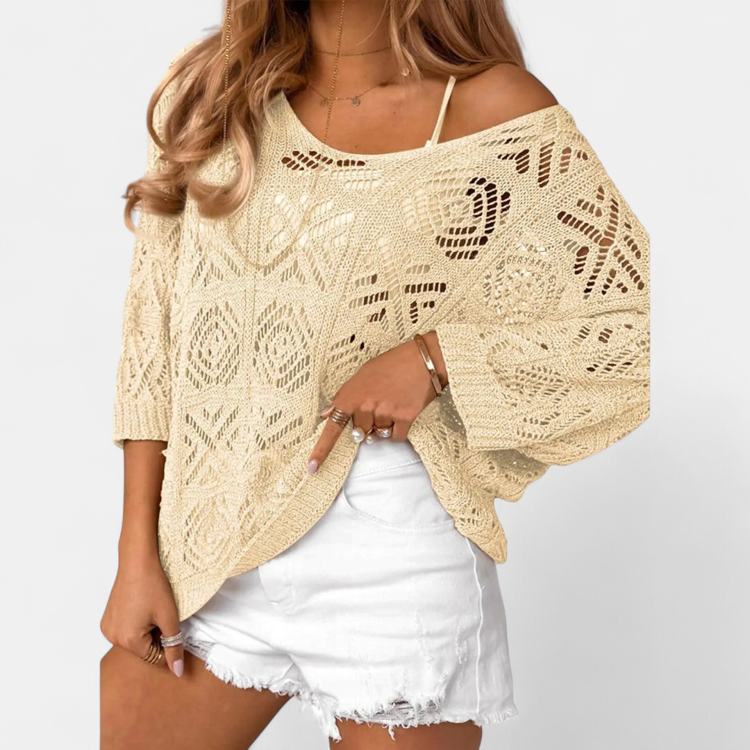 OTTOLINE™ – Crochet Open-Knit Batwing Pullover