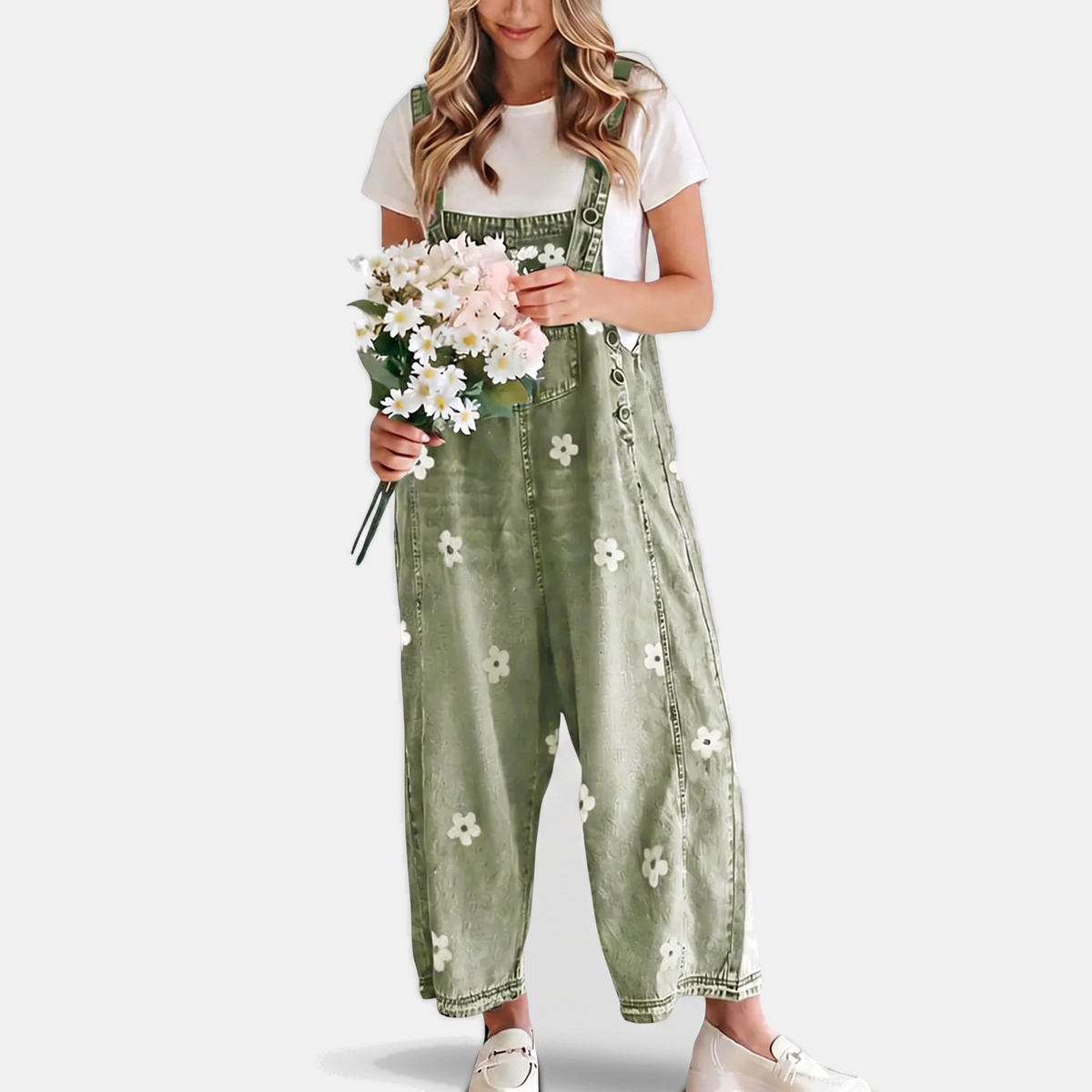 Women's Vintage Wash Wide Leg Bib Overalls Denim Jumpsuit