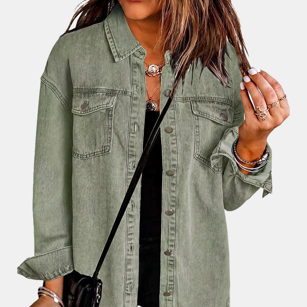 Women's Washed Snap Button Denim Jacket Oversized Fit
