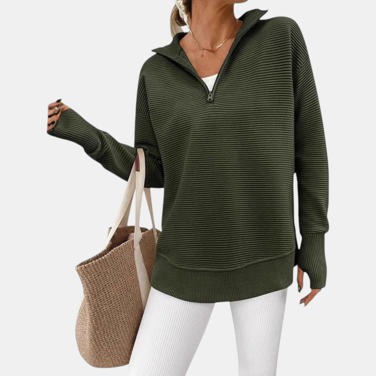 Women's Quarter Zip Sweater Oversized Ribbed Knit Pullover