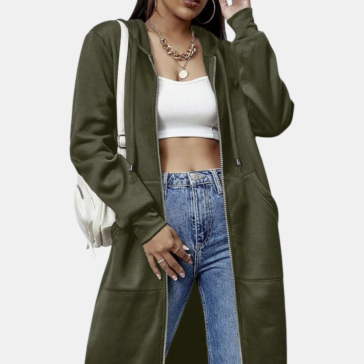Women's Zip Up Oversized Hoodie Longline Fleece Sweatshirt