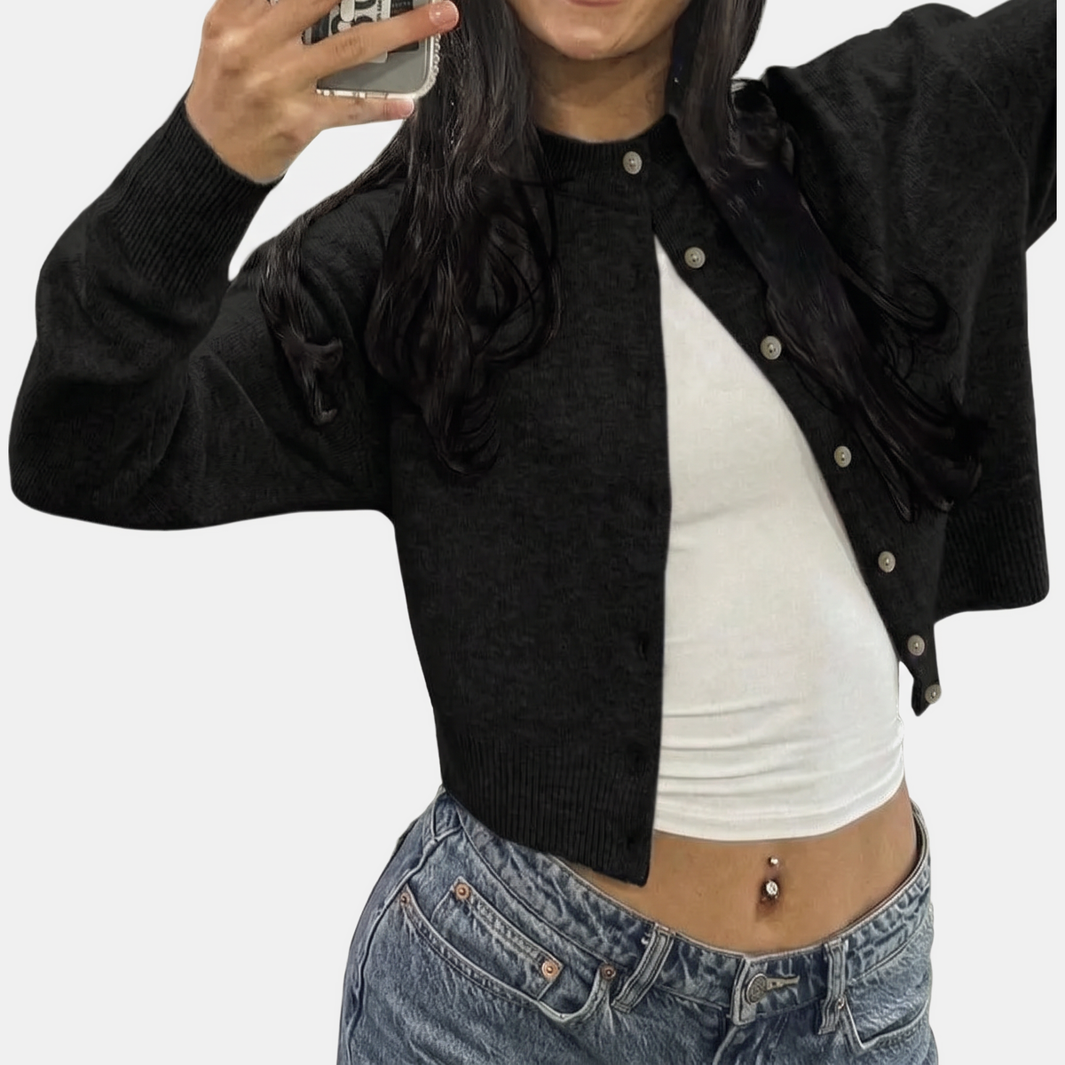 Women's Pearl Button Front Cropped Cardigan Sweater