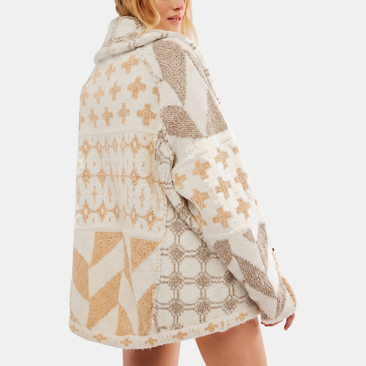 Women's Abstract Print Cardigan Sweater Oversized Open Front Knit