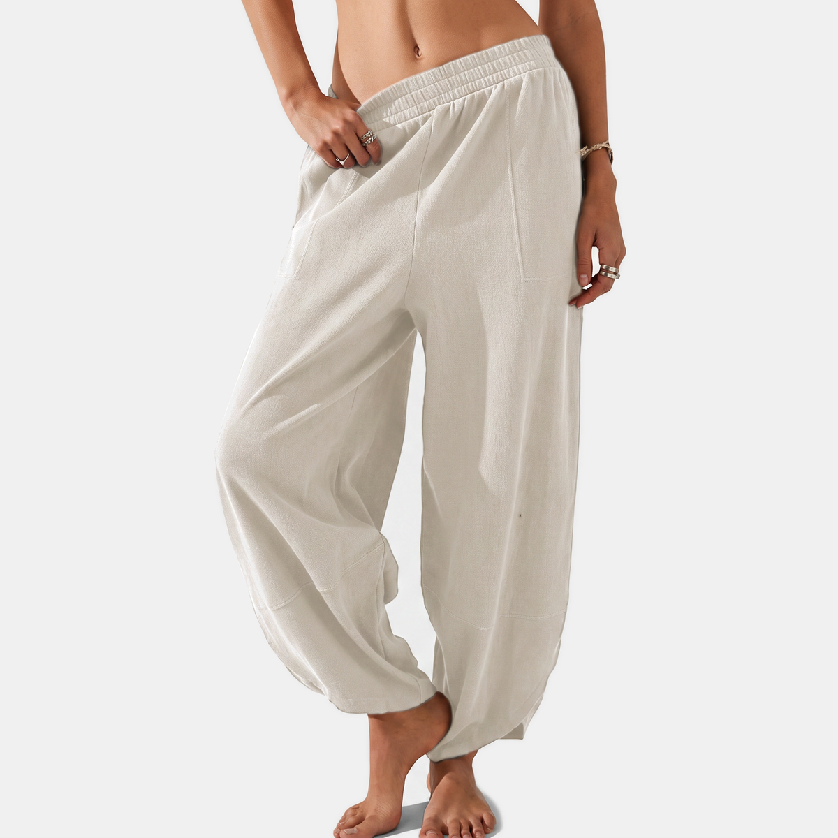 Women's Baggy Wide Leg Pants with Pockets Elastic Waist