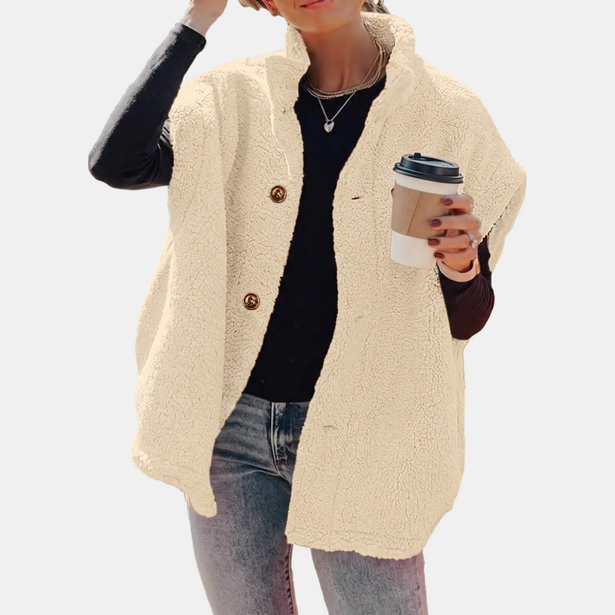 Women's Fuzzy Sherpa Button Front Oversized Fleece Vest with Pockets