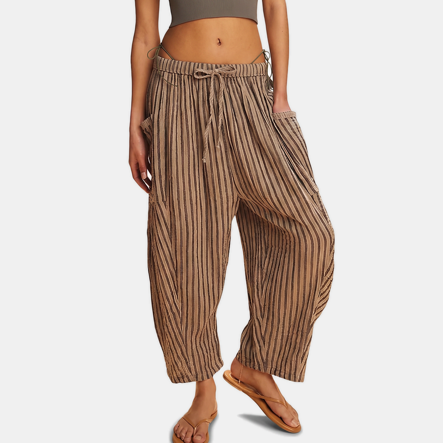 Women's Wide Leg Drawstring Pleated Linen Pants