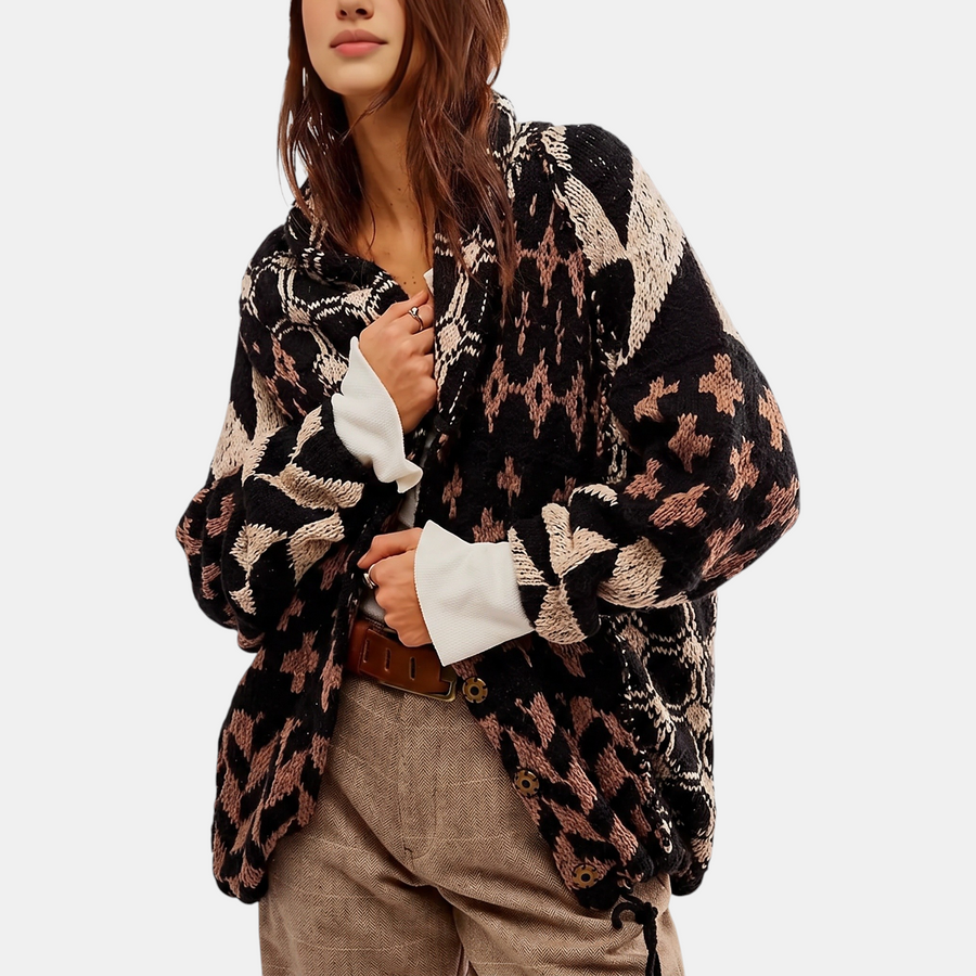 Women's Abstract Print Cardigan Sweater Oversized Open Front Knit