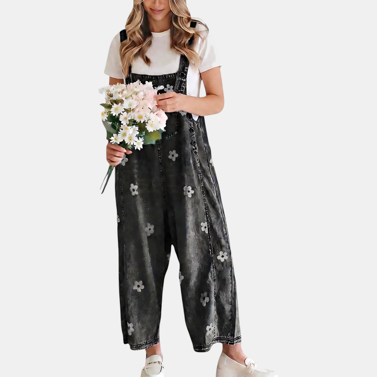 Women's Vintage Wash Wide Leg Bib Overalls Denim Jumpsuit