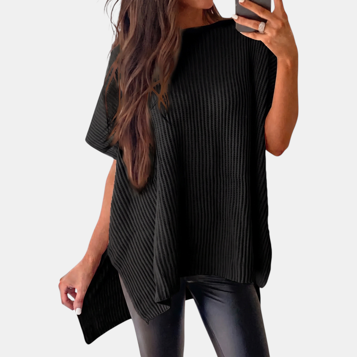 Women's Oversized Drop Shoulder Knit Sweater with Side Slits