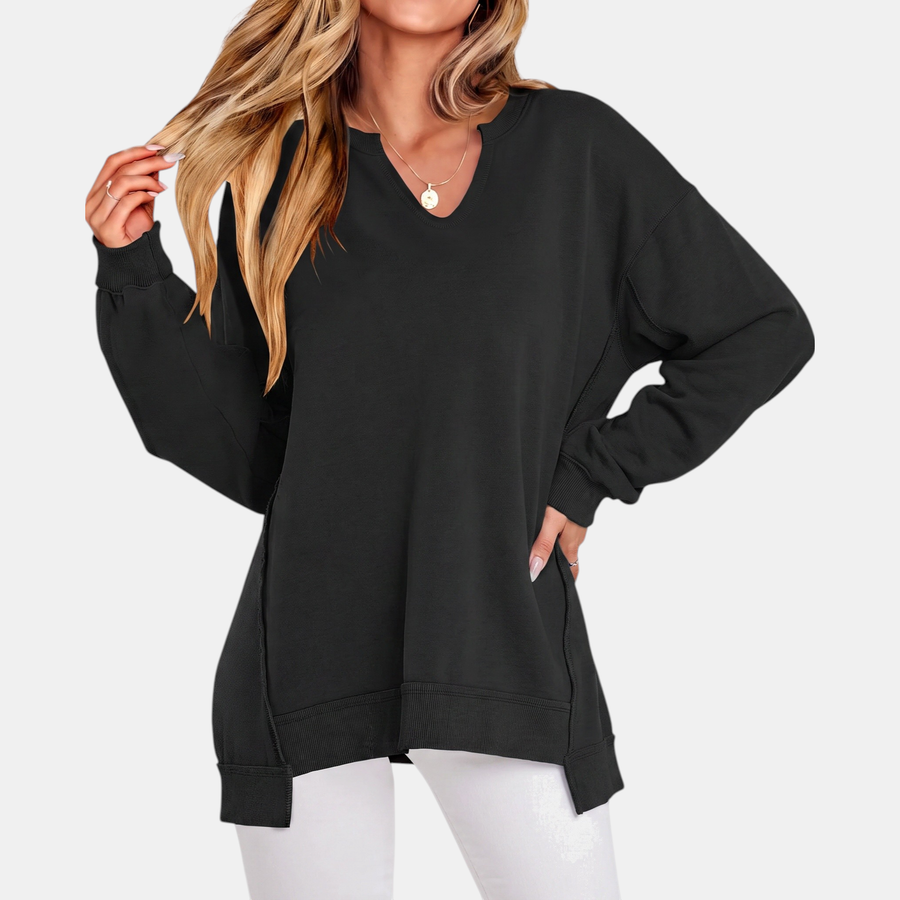 Women's Oversized V Neck Sweatshirt Long Sleeve Tunic Pullover