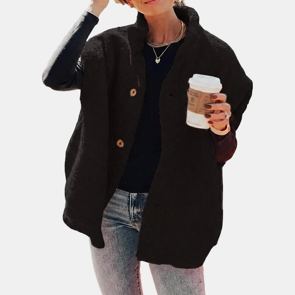 Women's Fuzzy Sherpa Button Front Oversized Fleece Vest with Pockets
