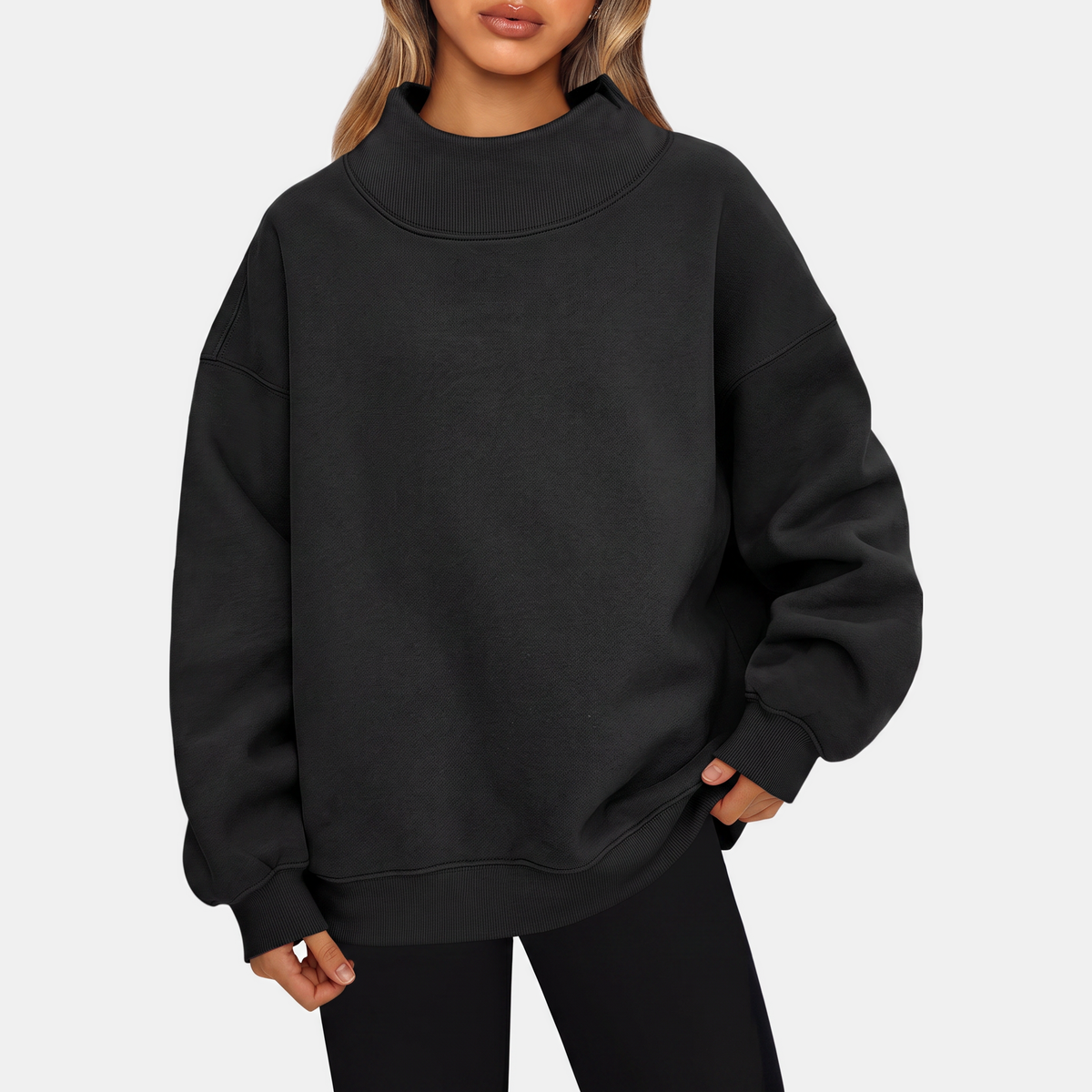 Women's Oversized Hoodie Fleece Mock Neck Pullover Sweatshirt