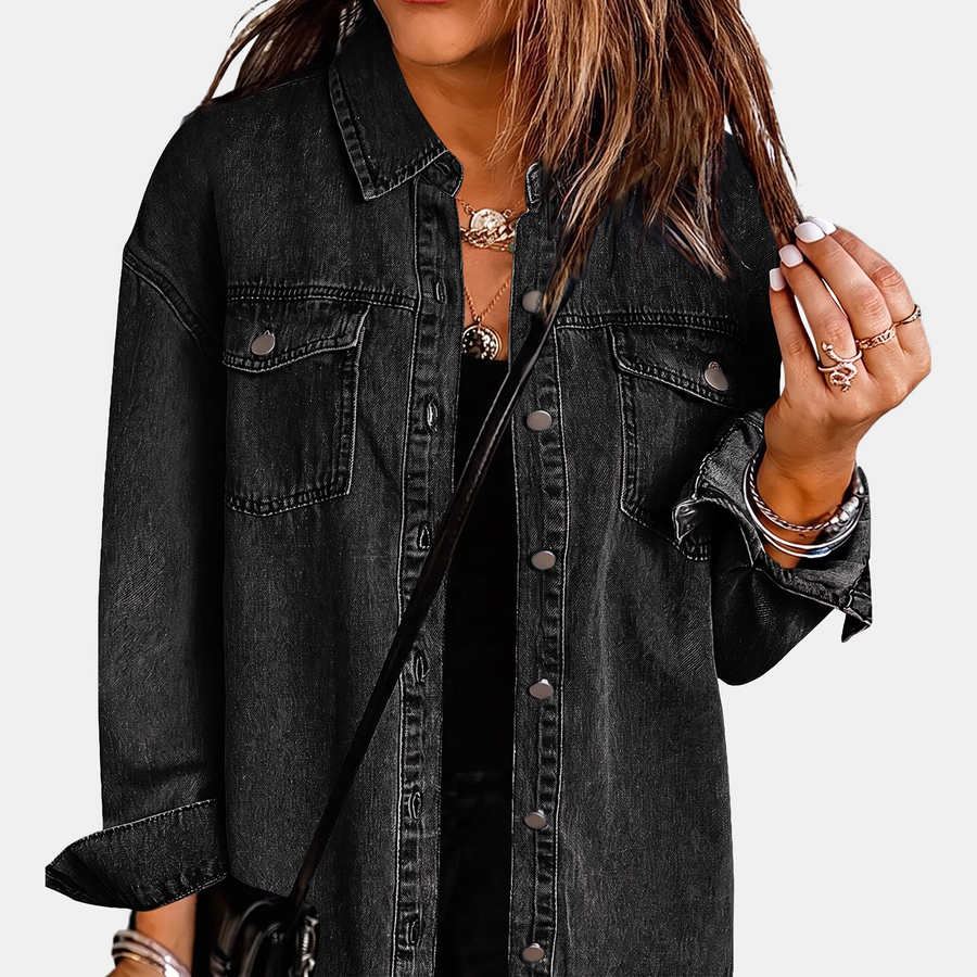 Women's Washed Snap Button Denim Jacket Oversized Fit