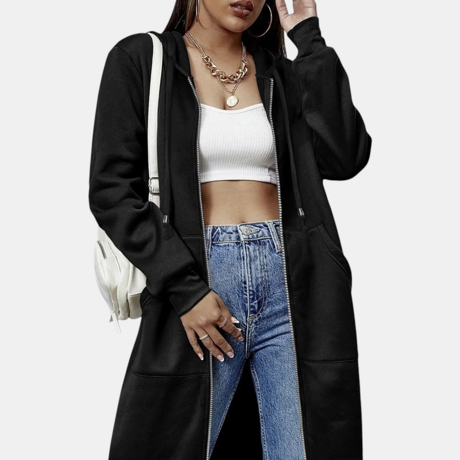 Women's Zip Up Oversized Hoodie Longline Fleece Sweatshirt