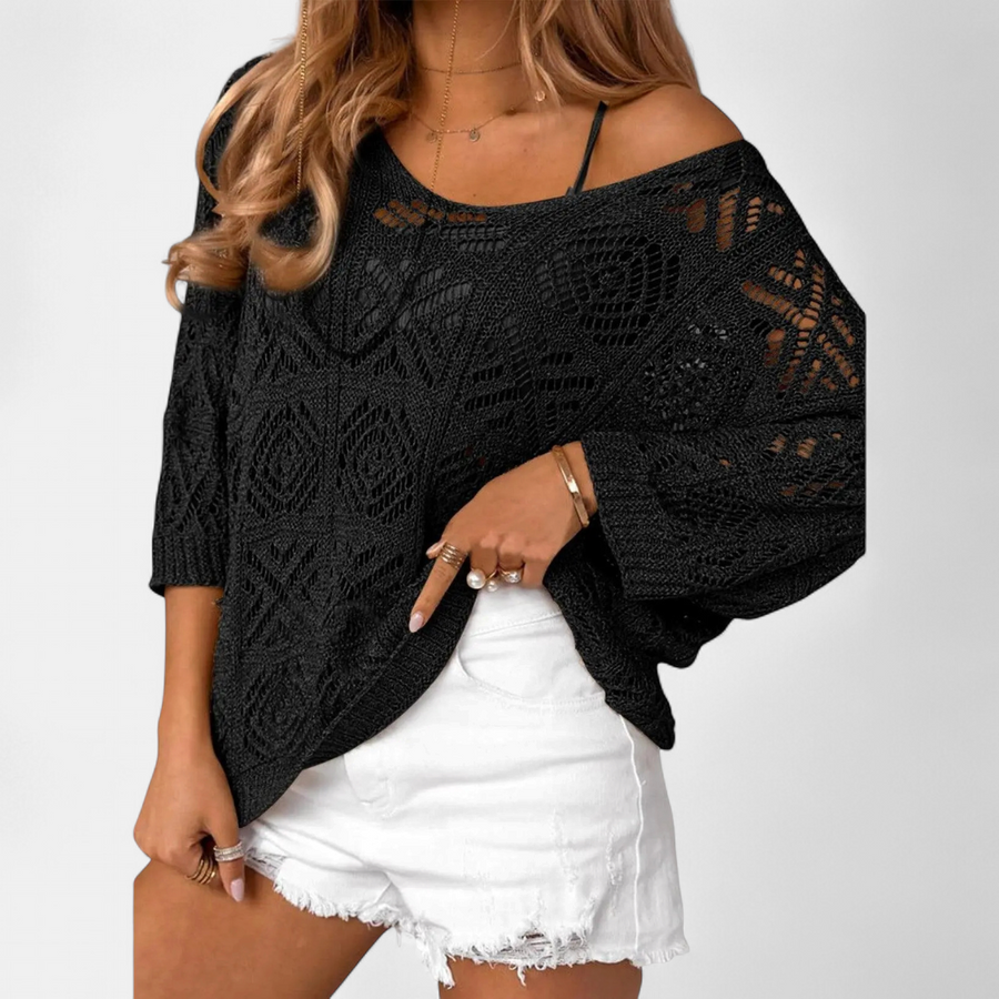 OTTOLINE™ – Crochet Open-Knit Batwing Pullover