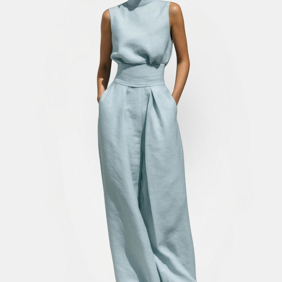 Women's Pleated Linen Wide Leg Pants Set