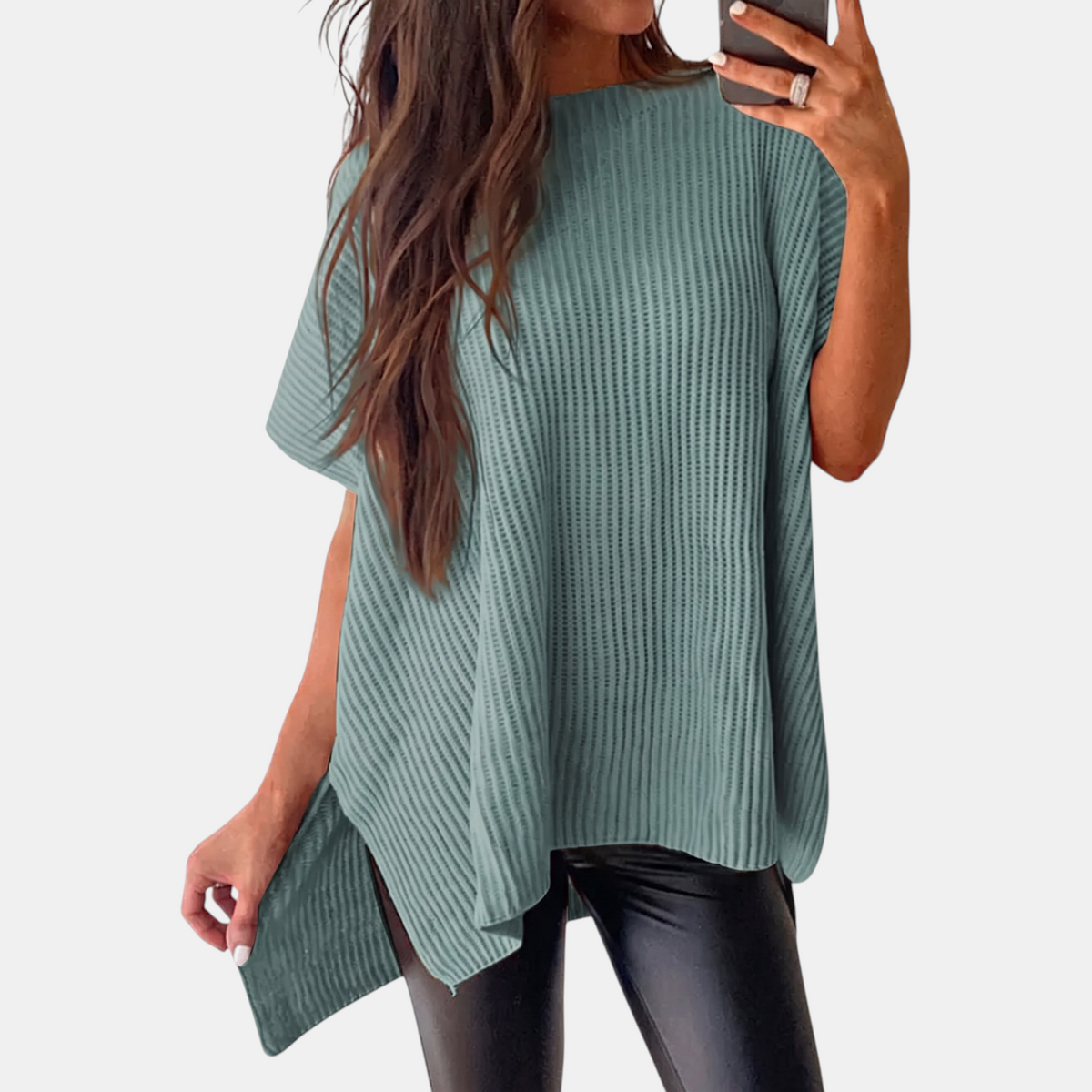 Women's Oversized Drop Shoulder Knit Sweater with Side Slits