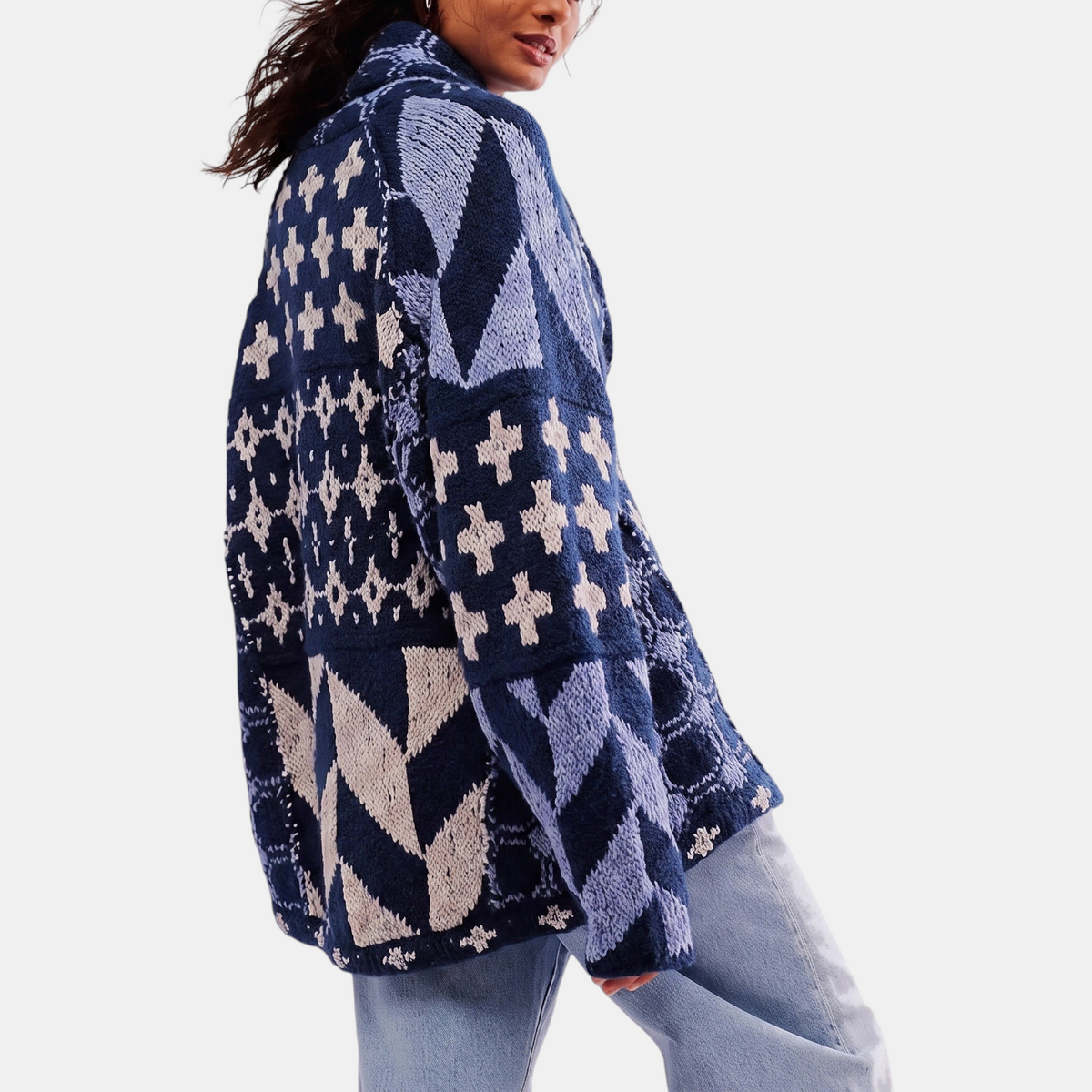 Women's Abstract Print Cardigan Sweater Oversized Open Front Knit