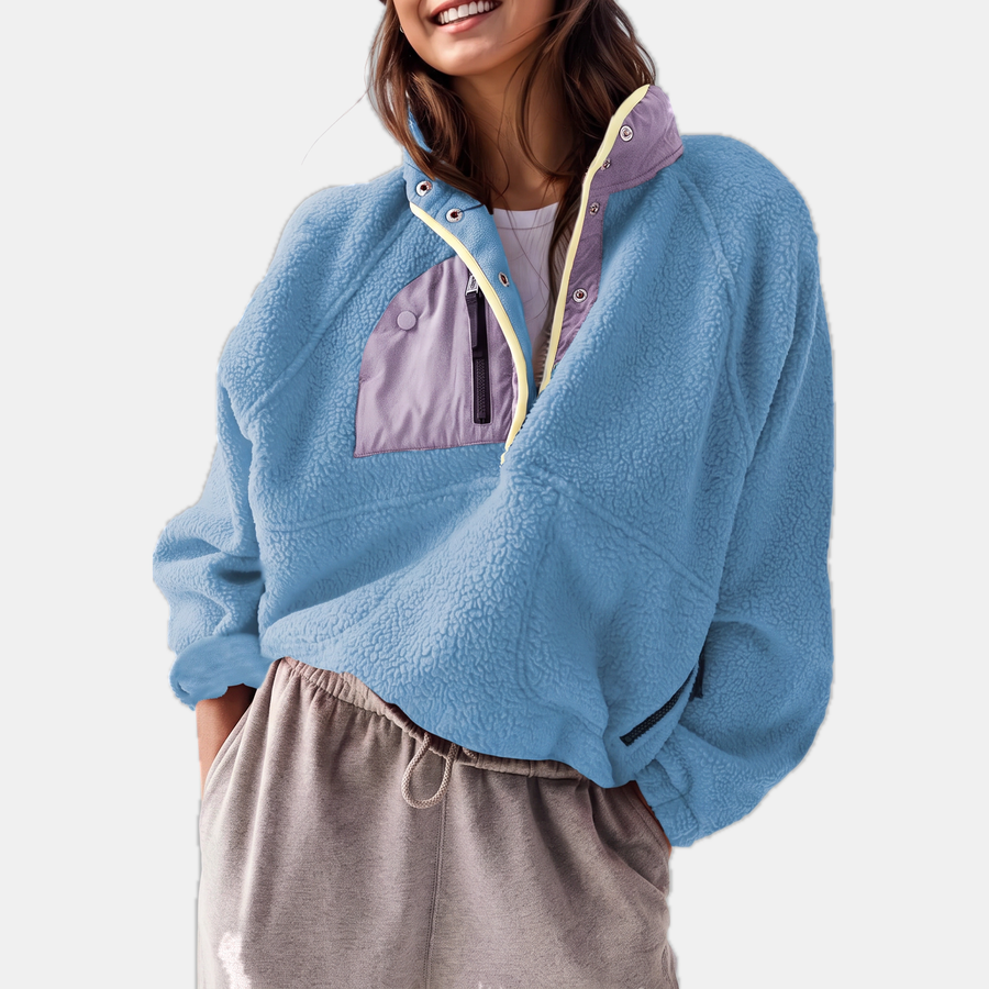 Women's Colorblock Sherpa Fleece Cropped Pullover Jacket