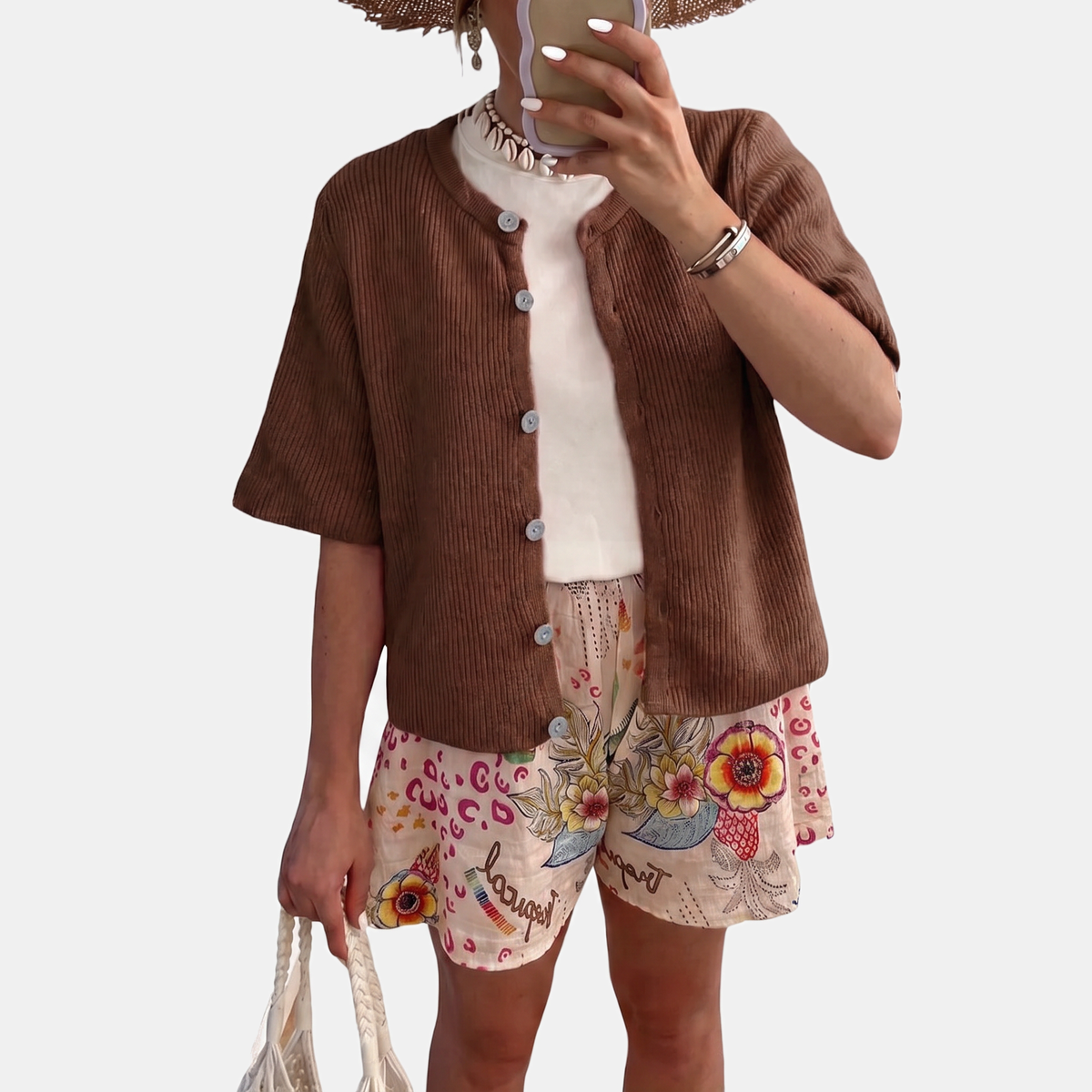 Women's Cropped Short Sleeve Button Front Cardigan Sweater