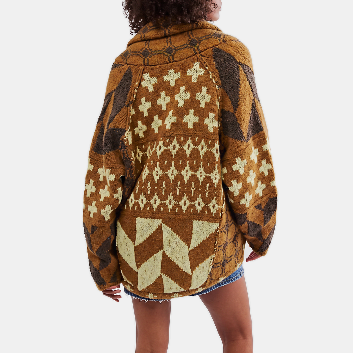 Women's Abstract Print Cardigan Sweater Oversized Open Front Knit