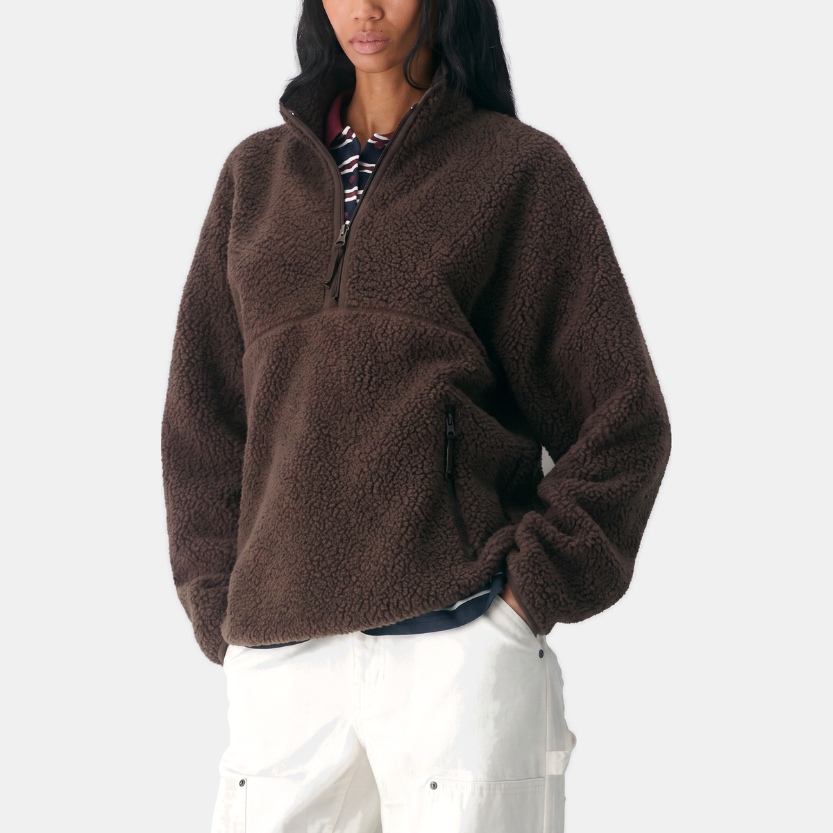 Women's Half Zip Fleece Hoodie Oversized Boucle Pullover