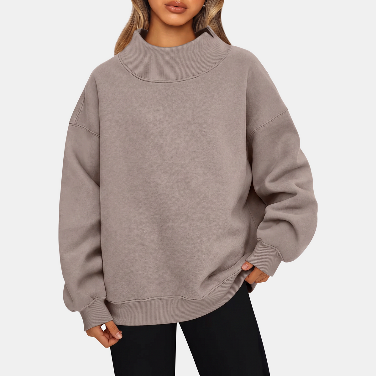 Women's Oversized Hoodie Fleece Mock Neck Pullover Sweatshirt
