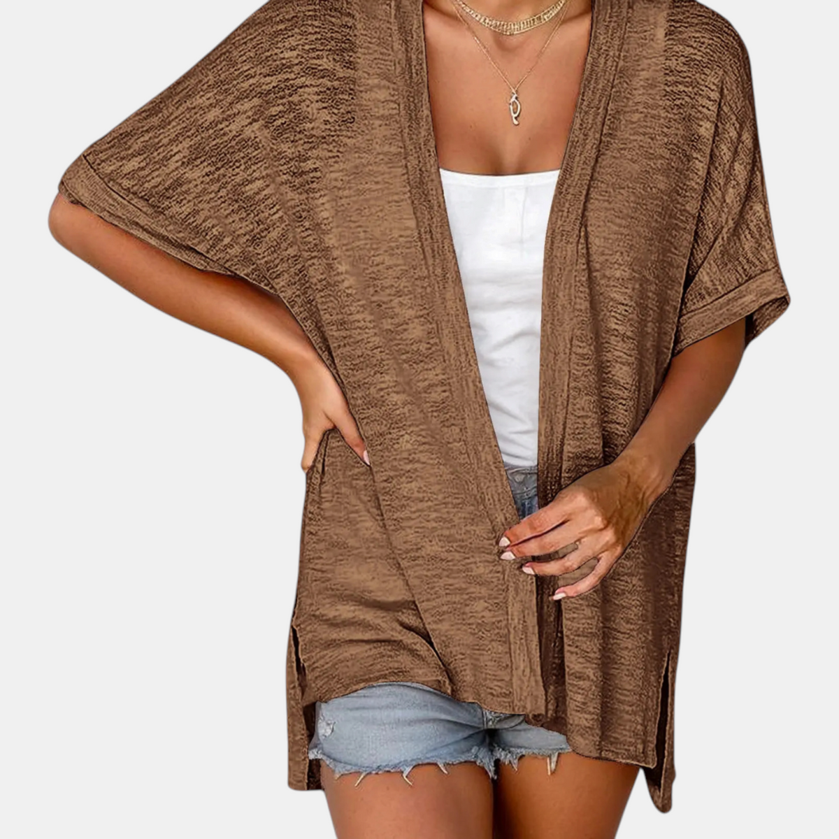Women's Short Sleeve Open Front Cardigan Oversized Batwing Knit