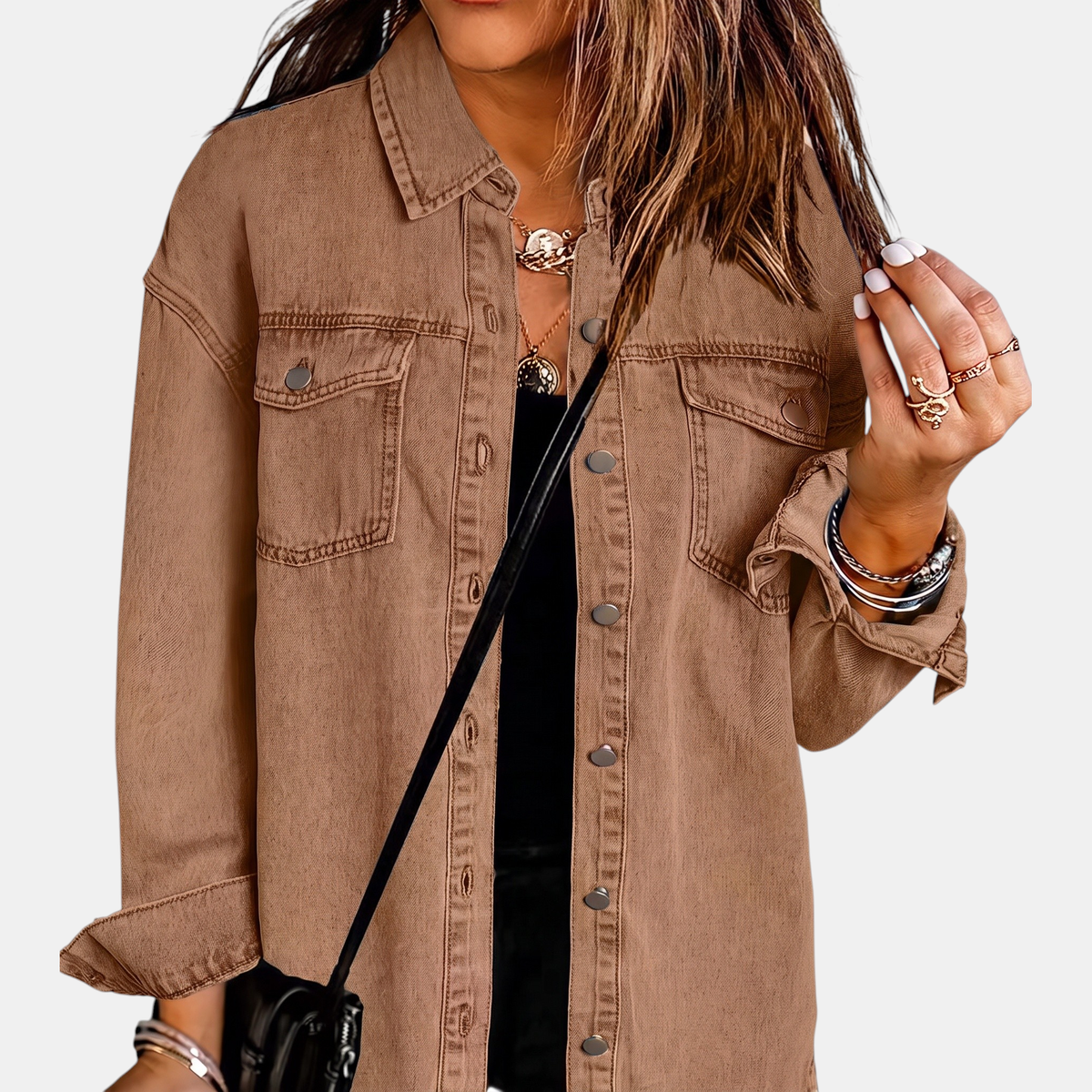 Women's Washed Snap Button Denim Jacket Oversized Fit