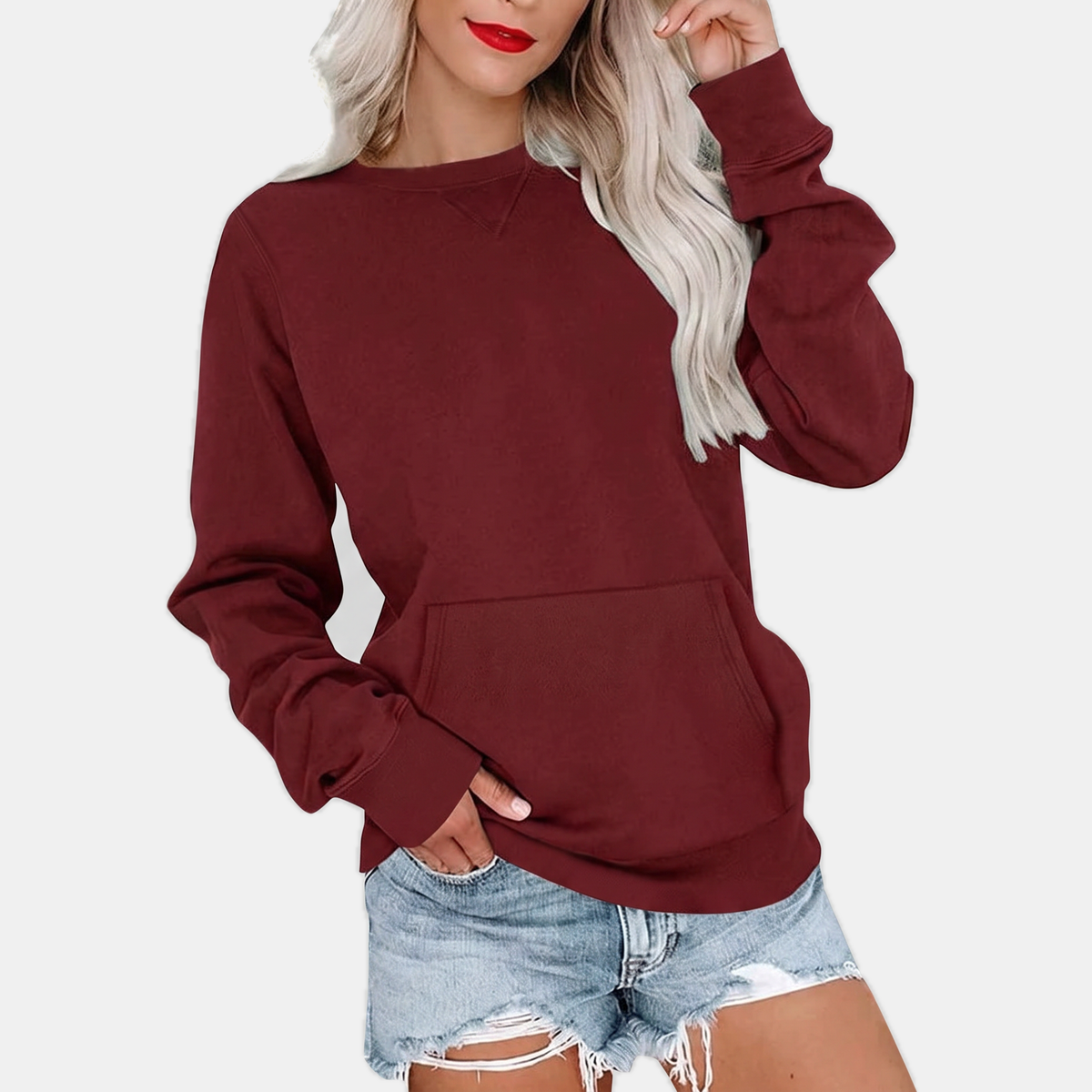 Women's Crewneck Kangaroo Pocket Oversized Sweatshirt