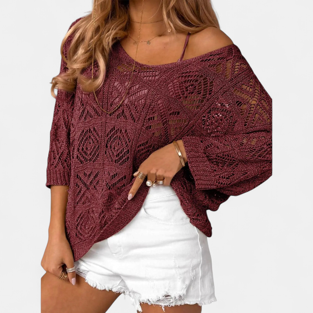 OTTOLINE™ – Crochet Open-Knit Batwing Pullover