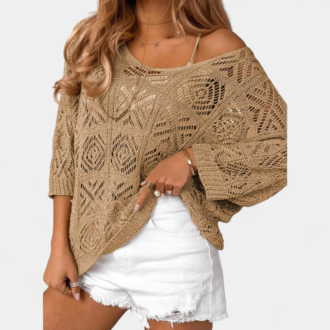 OTTOLINE™ – Crochet Open-Knit Batwing Pullover