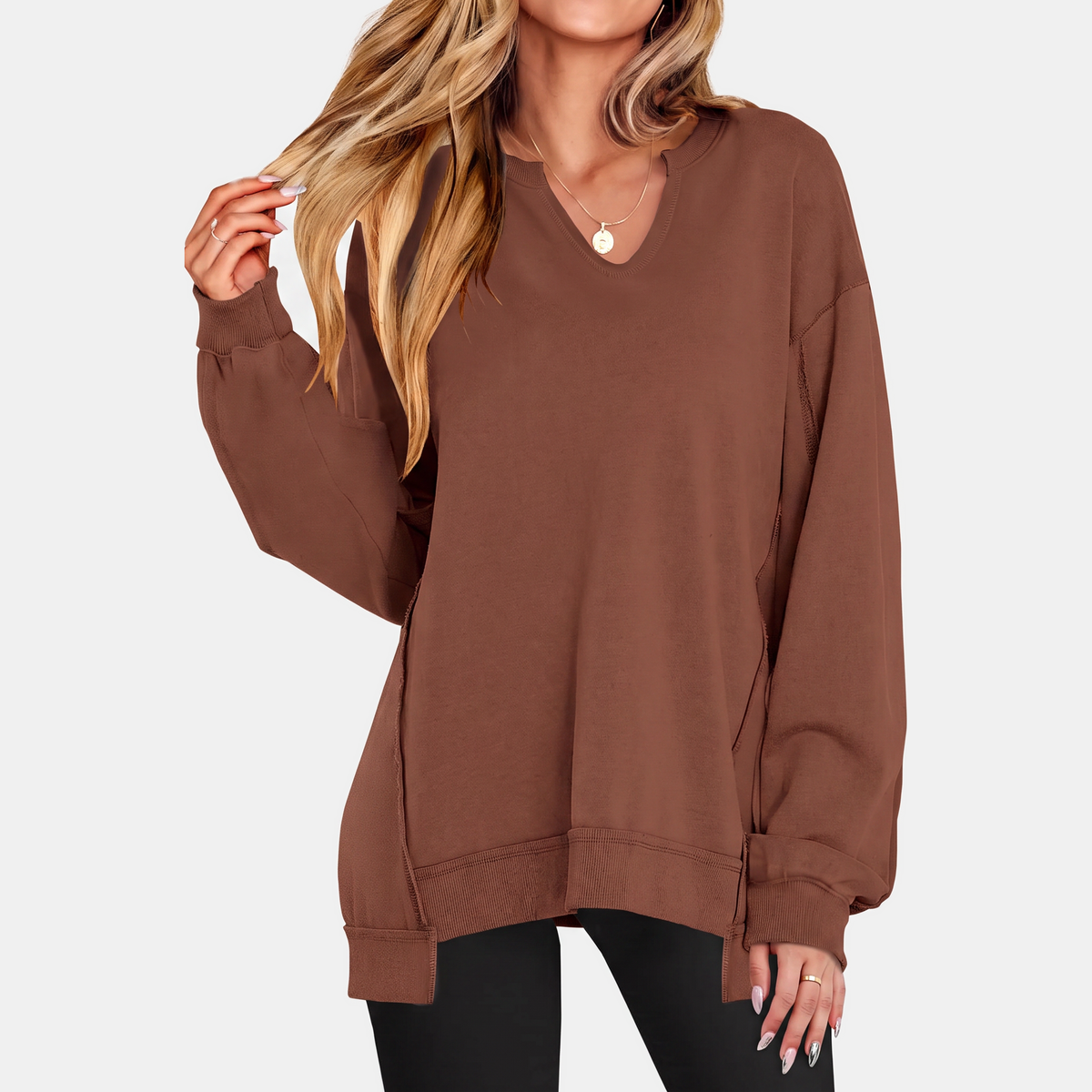Women's Oversized V Neck Sweatshirt Long Sleeve Tunic Pullover