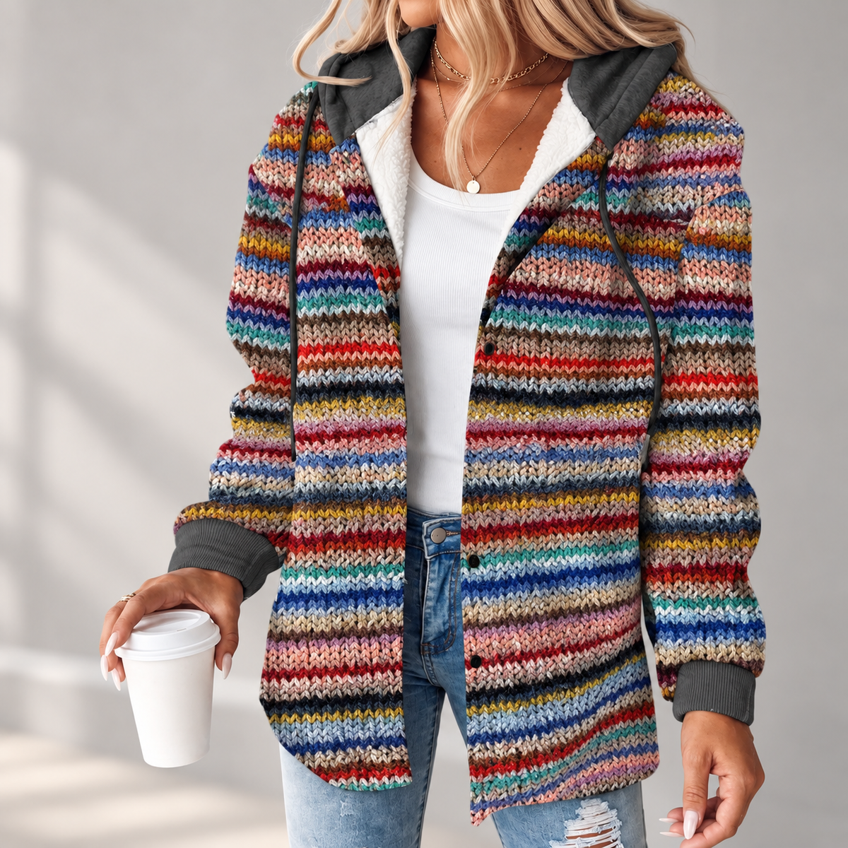 Women's Hooded Button Front Plaid Shacket Jacket