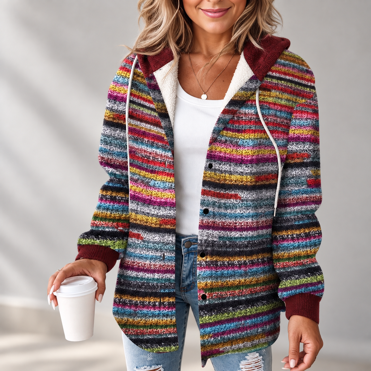Women's Hooded Button Front Plaid Shacket Jacket