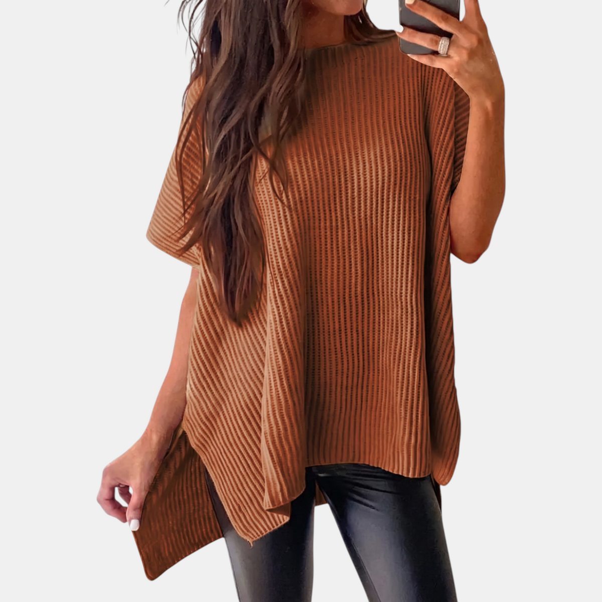 Women's Oversized Drop Shoulder Knit Sweater with Side Slits