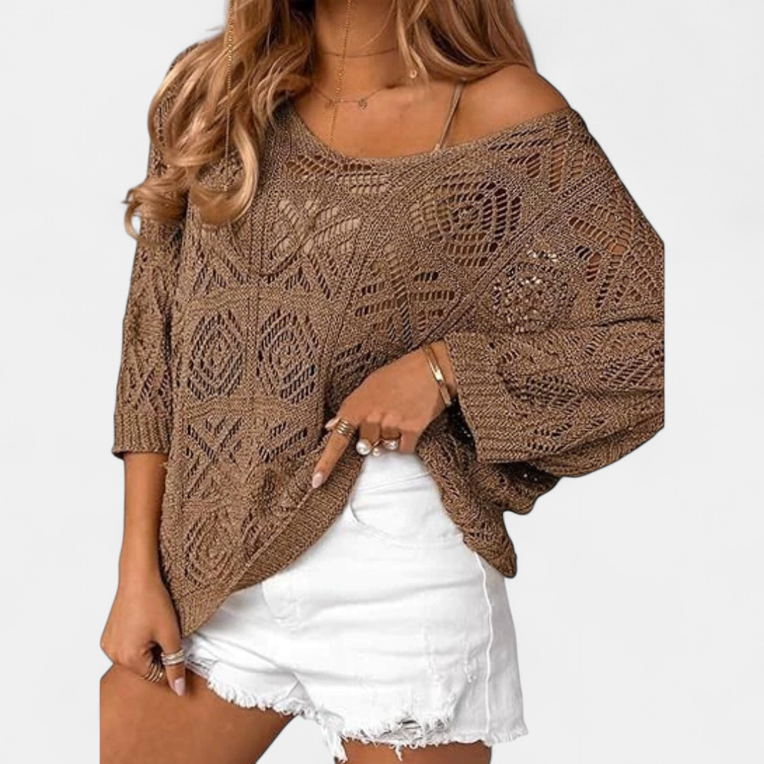 OTTOLINE™ – Crochet Open-Knit Batwing Pullover