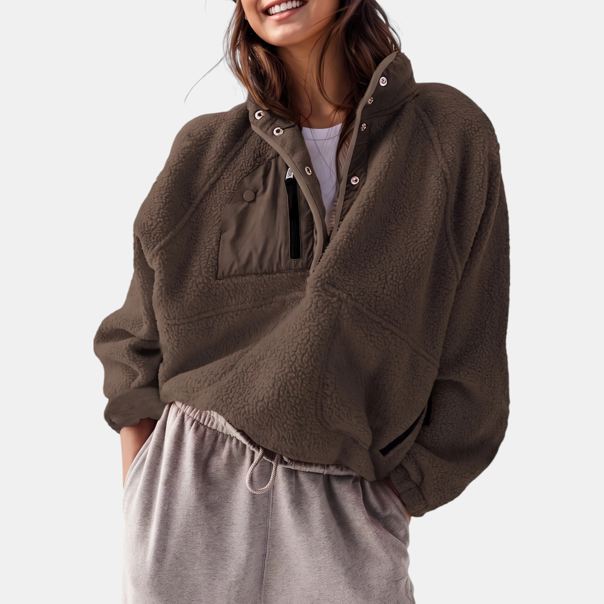 Women's Colorblock Sherpa Fleece Cropped Pullover Jacket