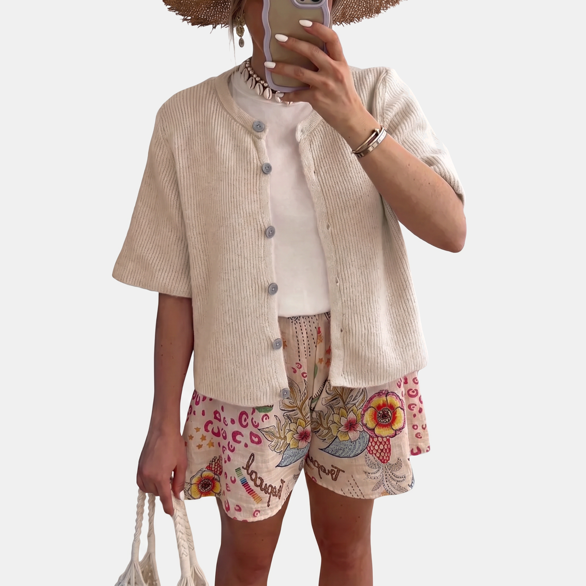 Women's Cropped Short Sleeve Button Front Cardigan Sweater