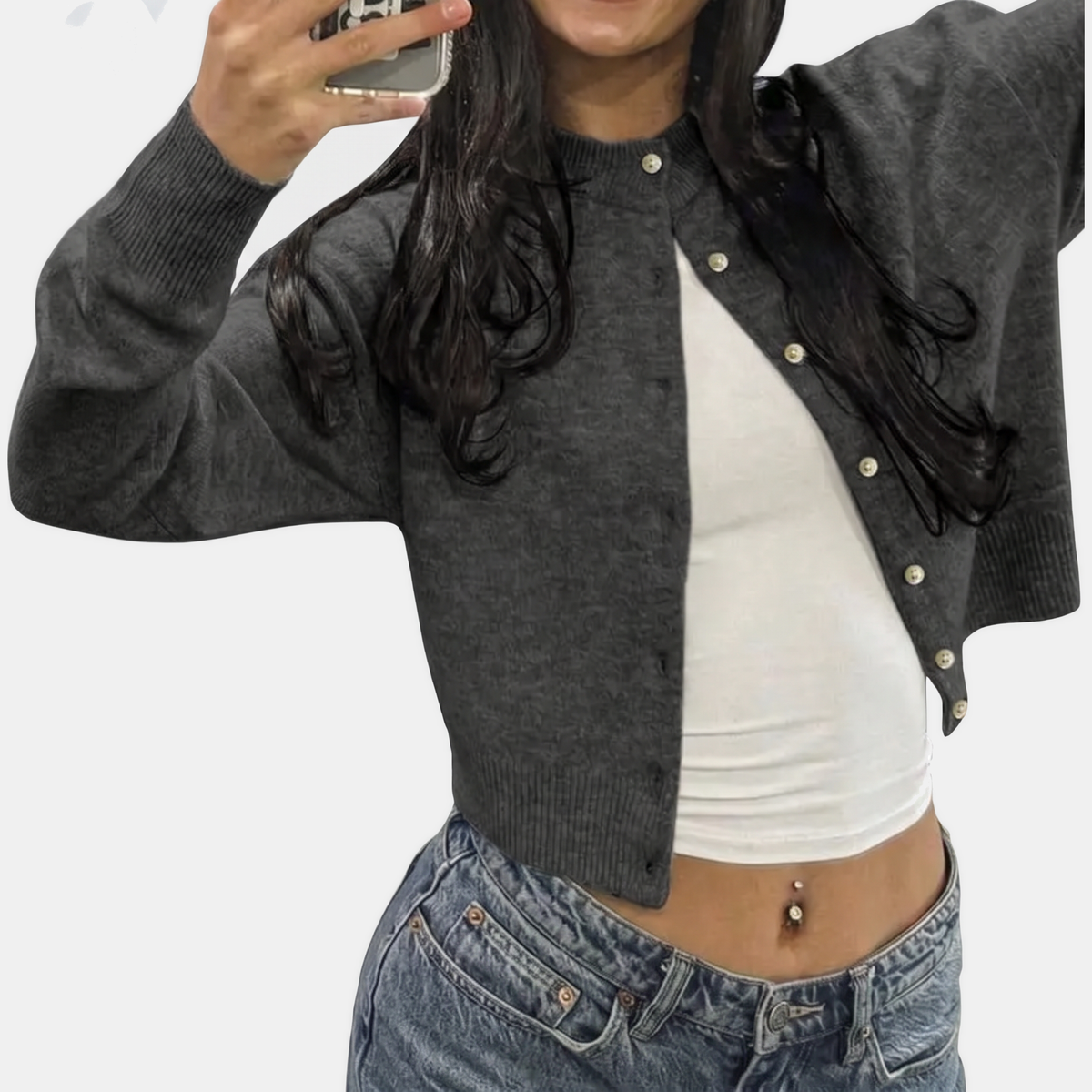 Women's Pearl Button Front Cropped Cardigan Sweater