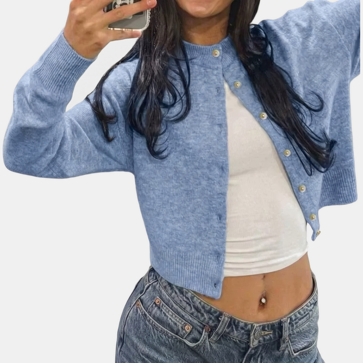 Women's Pearl Button Front Cropped Cardigan Sweater