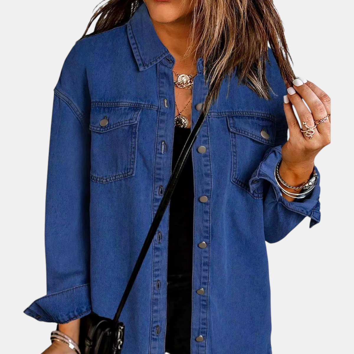 Women's Washed Snap Button Denim Jacket Oversized Fit