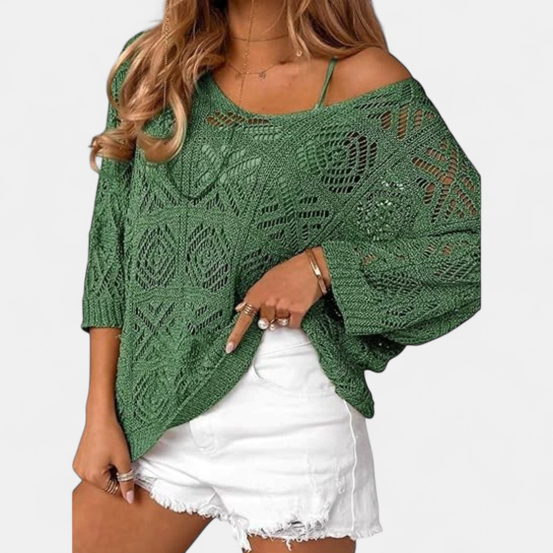 OTTOLINE™ – Crochet Open-Knit Batwing Pullover