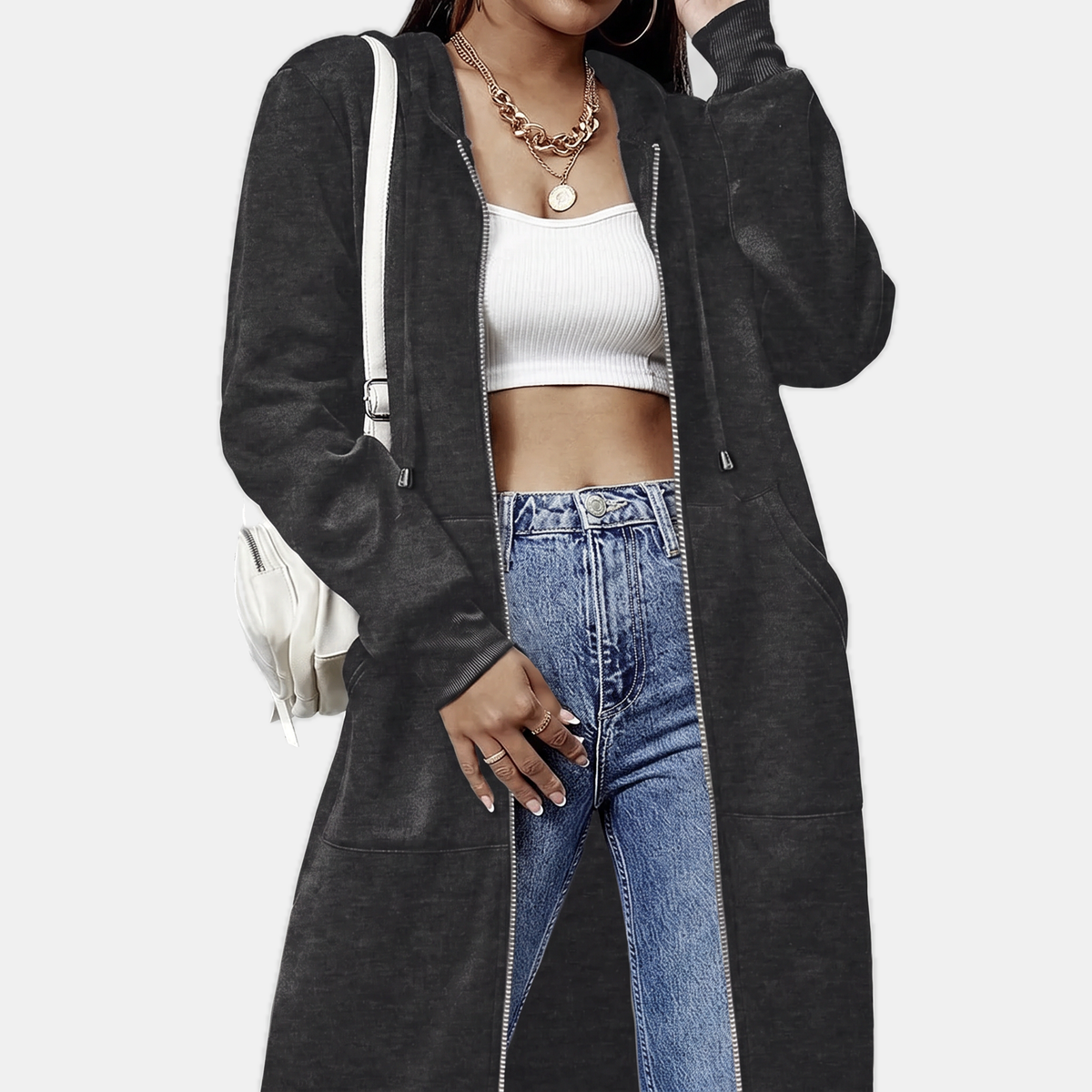 Women's Zip Up Oversized Hoodie Longline Fleece Sweatshirt