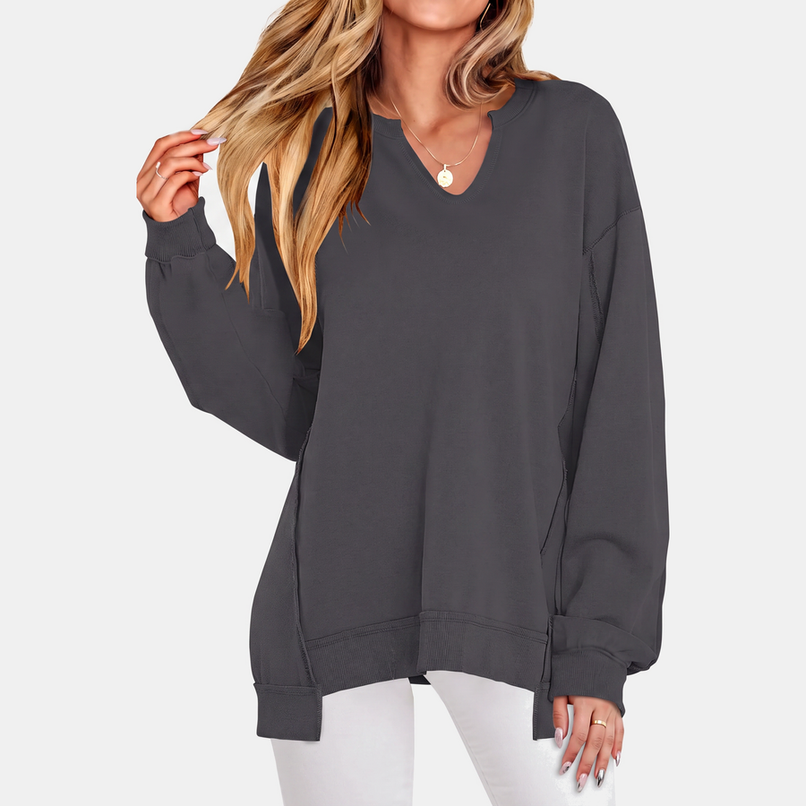 Women's Oversized V Neck Sweatshirt Long Sleeve Tunic Pullover