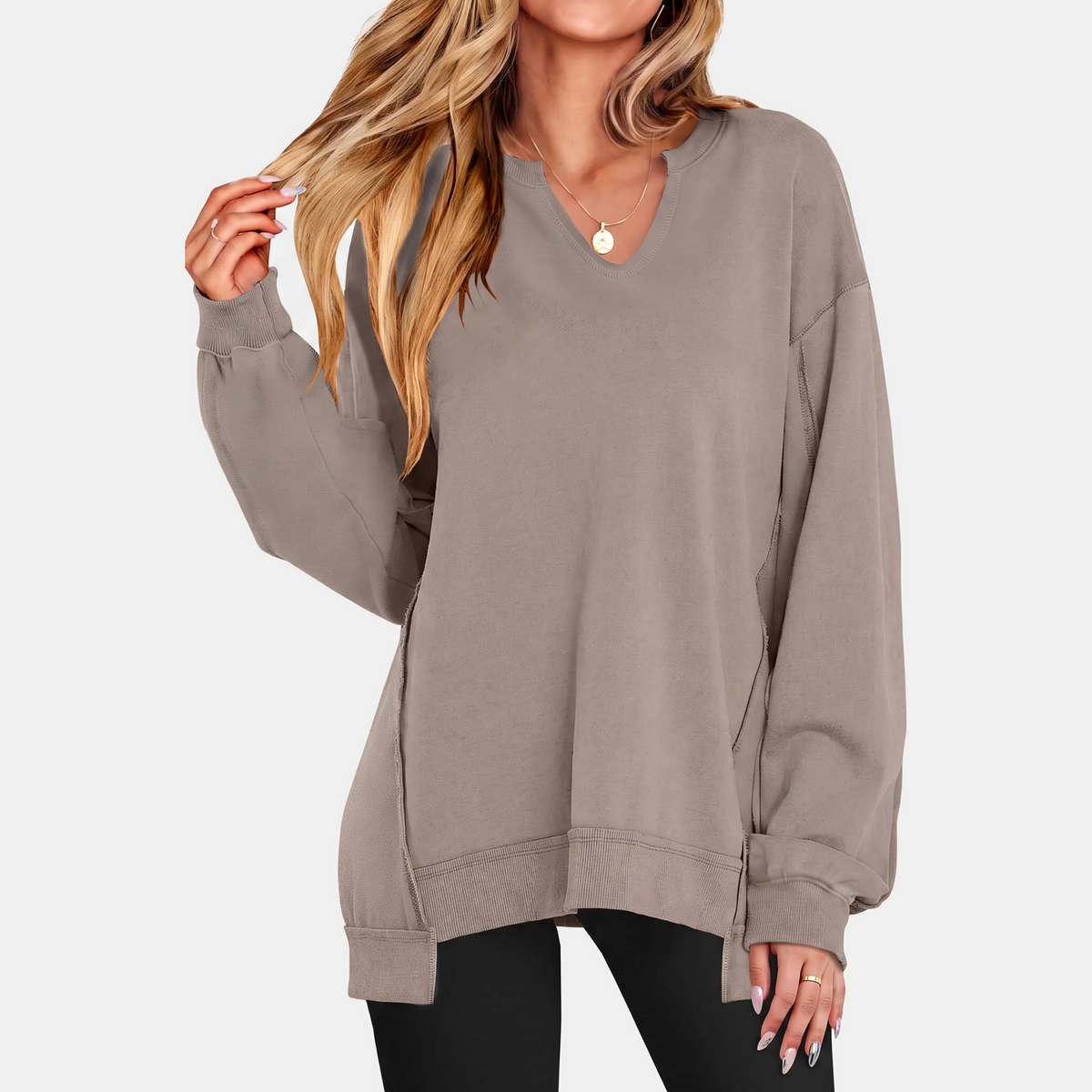 Women's Oversized V Neck Sweatshirt Long Sleeve Tunic Pullover